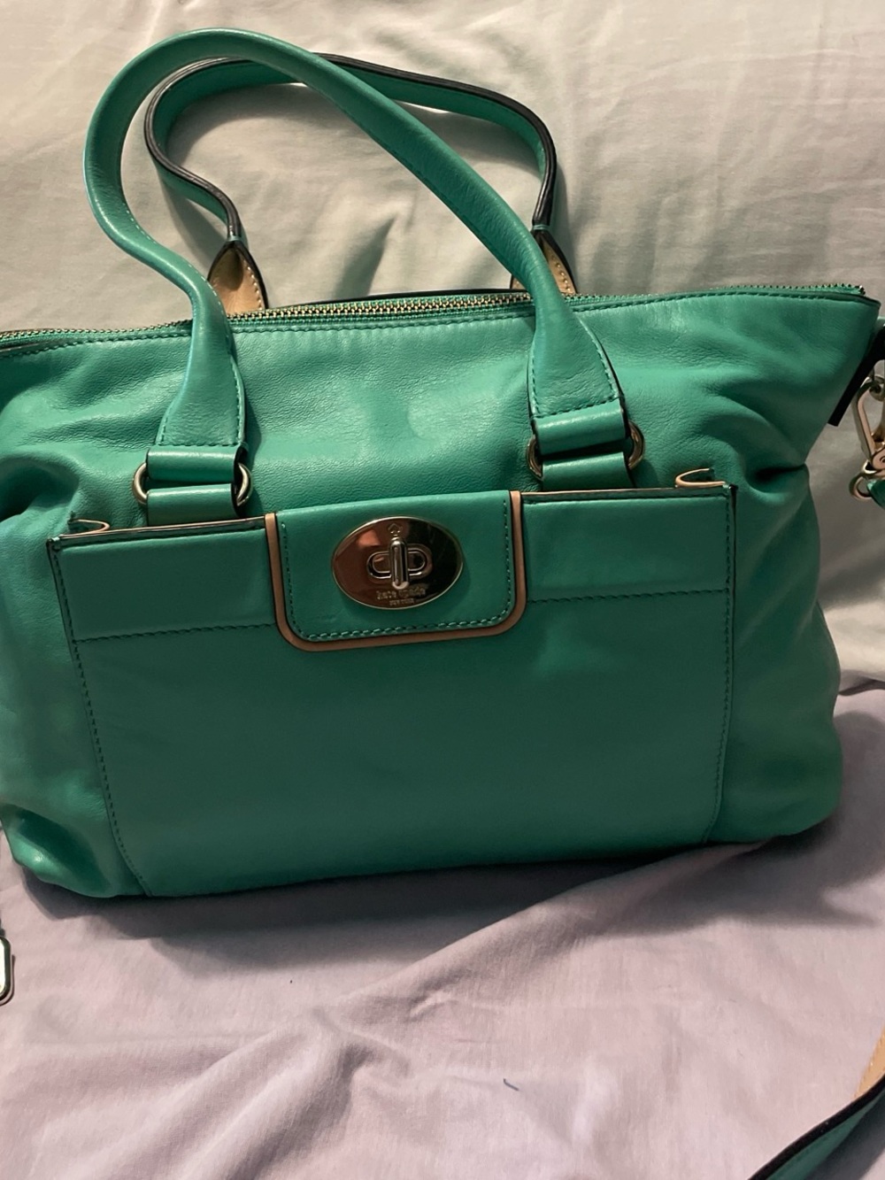 kate spade Turquoise Leather Shoulder Tote with Gold-Tone Hardware